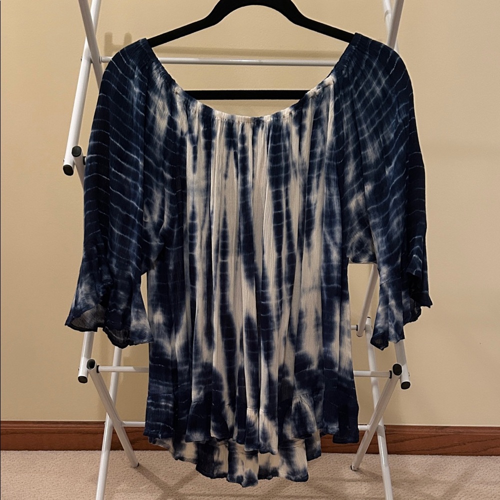 Elegant Navy Tie-Dye Women's Blouse